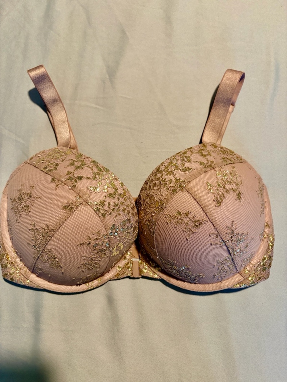 Victoria's Secret Pink Bra with Gold Lace Embellishment